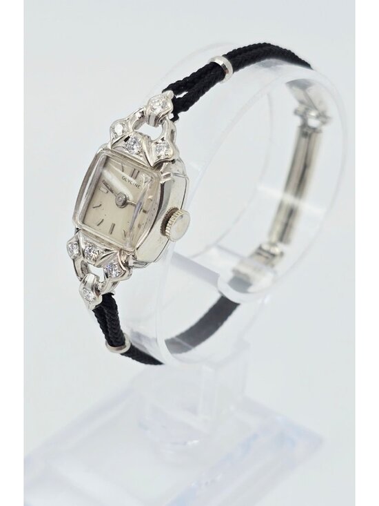 Vintage Glycine 14K White Gold Diamond Ladies Cocktail Watch 17J Swiss main image 6